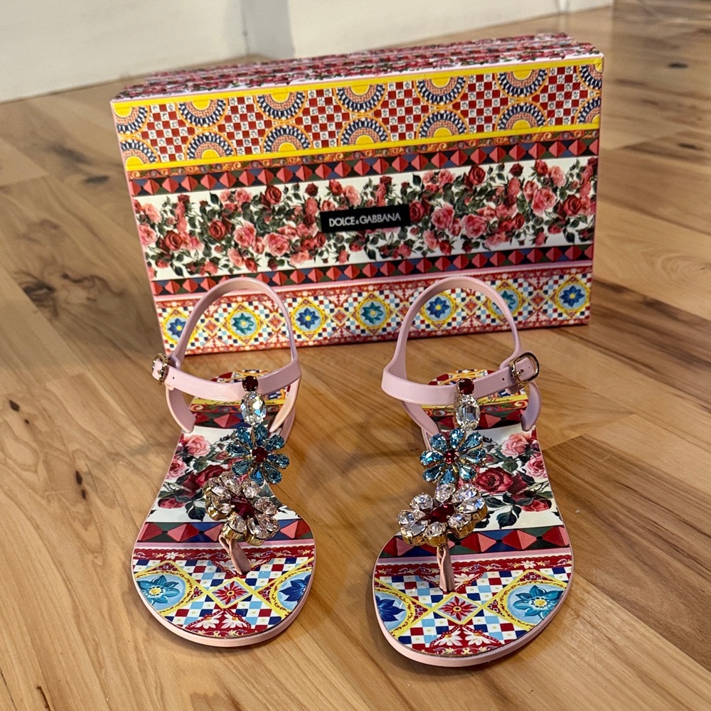 Dolce & Gabbana Pink and Blue Embellished Sandals